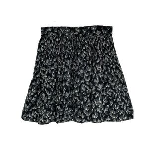 Merona Black Beige Floral Print Pleated Full Skirt